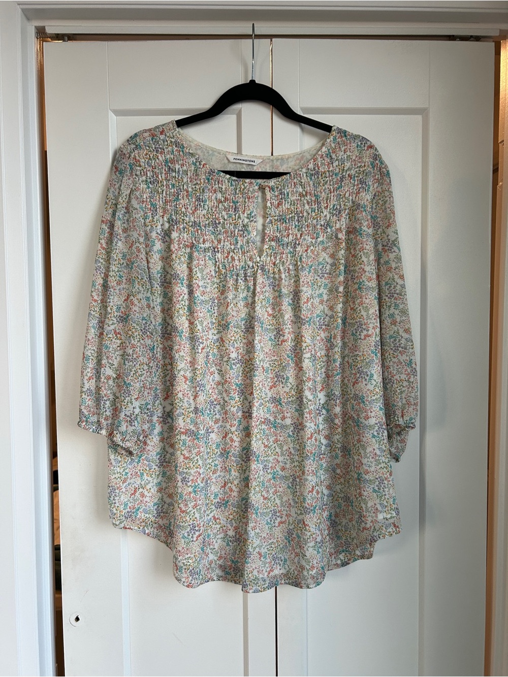 Penningtons Cream Floral Smocked Peasant Top